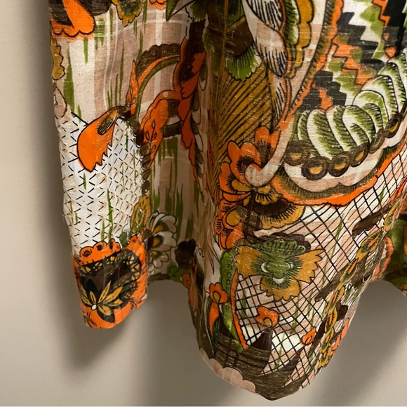 Vintage 70s Orange & Brown Floral Ruffle Neck Maxi Dress Approx Women XS - Picture 7 of 16